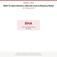ISOV TC Spot Solution | Blemish Care & Redness Relief key formulation card