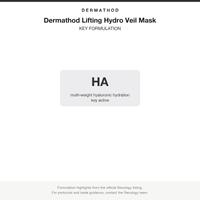 Dermathod Lifting Hydro Veil Mask key formulation card
