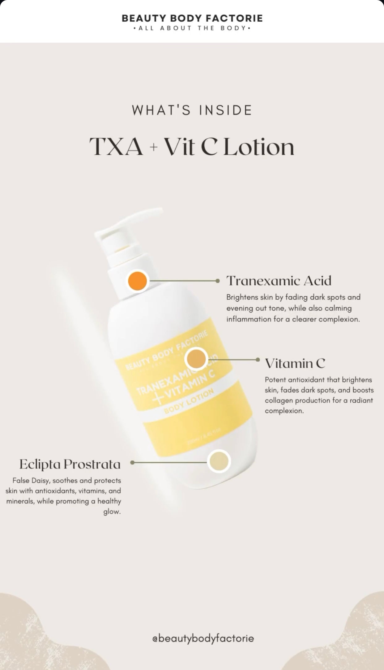 Beauty body factory Tranexamic Acid and Vitamin C body lotion