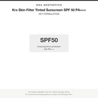 Krx Skin Filter Tinted Sunscreen SPF 50 PA+++ key formulation card