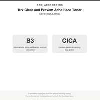 Krx Clear and Prevent Acne Face Toner key formulation card
