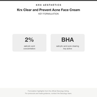 Krx Clear and Prevent Acne Face Cream key formulation card