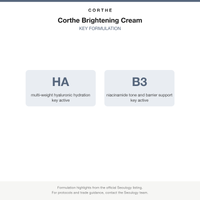 Corthe Brightening Cream key formulation card