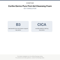Corthe Dermo Pure First Aid Cleansing Foam key formulation card