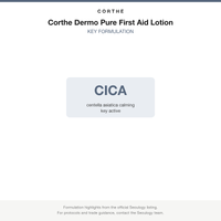Corthe Dermo Pure First Aid Lotion key formulation card
