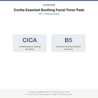 Corthe Essential Soothing Facial Toner Pads key formulation card