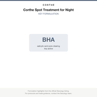 Corthe Spot Treatment for Night key formulation card
