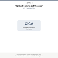 Corthe Foaming gel Cleanser key formulation card