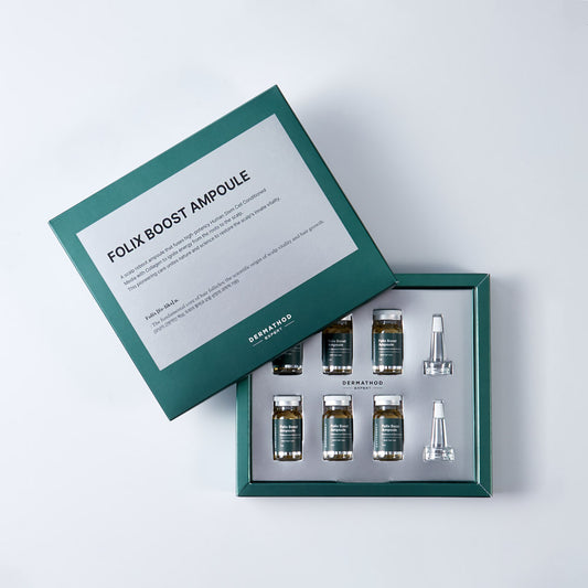 Dermathod Folix Boost Ampoule open box, six ampoules and applicator caps