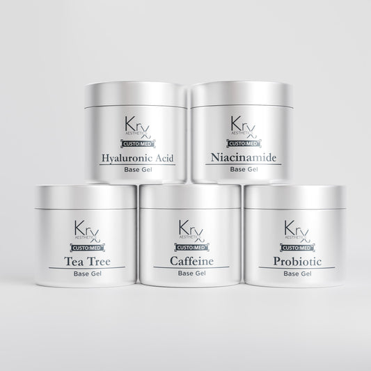Krx Custo:Med Base Gel - Hyaluronic Acid, Niacinamide, Tea Tree, Caffeine and Probiotic jars